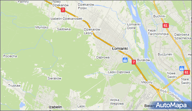 mapa Dąbrowa gmina Łomianki, Dąbrowa gmina Łomianki na mapie Targeo