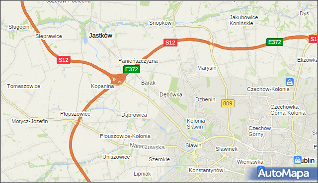 mapa Dębówka gmina Jastków, Dębówka gmina Jastków na mapie Targeo