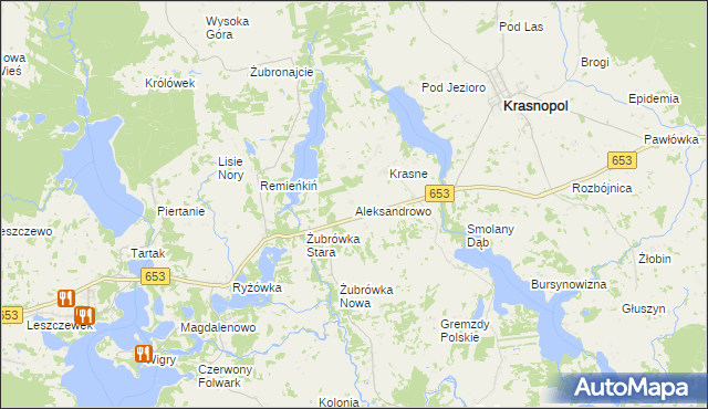 mapa Aleksandrowo gmina Krasnopol, Aleksandrowo gmina Krasnopol na mapie Targeo