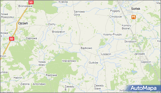 mapa Bądkowo gmina Sońsk, Bądkowo gmina Sońsk na mapie Targeo