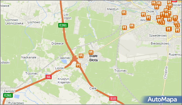 mapa Białe Błota powiat bydgoski, Białe Błota powiat bydgoski na mapie Targeo