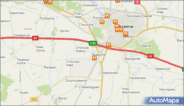 mapa Białężyce, Białężyce na mapie Targeo