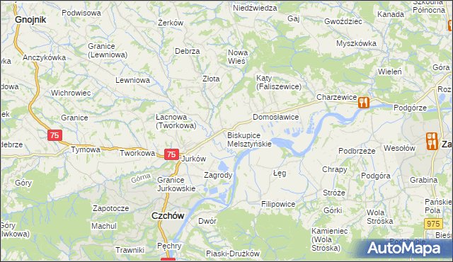 mapa Biskupice Melsztyńskie, Biskupice Melsztyńskie na mapie Targeo