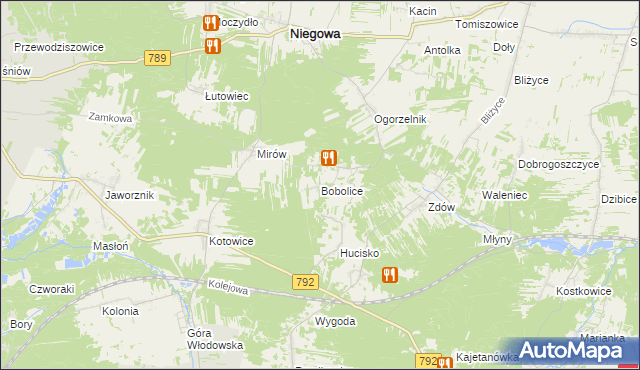 mapa Bobolice gmina Niegowa, Bobolice gmina Niegowa na mapie Targeo