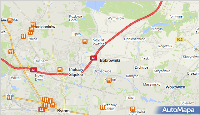 mapa Bobrowniki powiat będziński, Bobrowniki powiat będziński na mapie Targeo