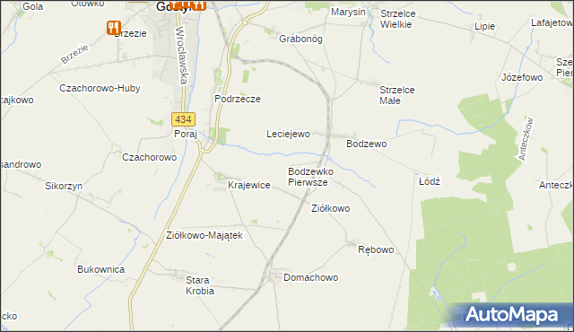 mapa Bodzewko Pierwsze, Bodzewko Pierwsze na mapie Targeo