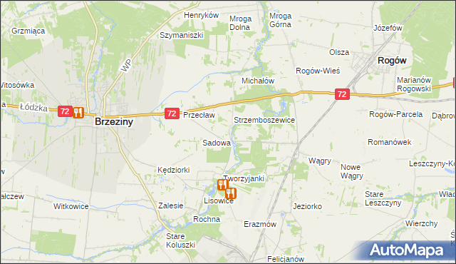 mapa Bronowice gmina Brzeziny, Bronowice gmina Brzeziny na mapie Targeo