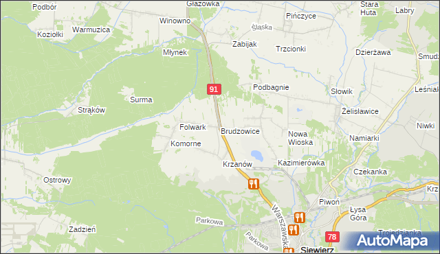 mapa Brudzowice, Brudzowice na mapie Targeo
