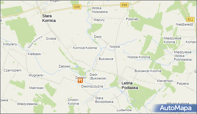 mapa Bukowice gmina Leśna Podlaska, Bukowice gmina Leśna Podlaska na mapie Targeo