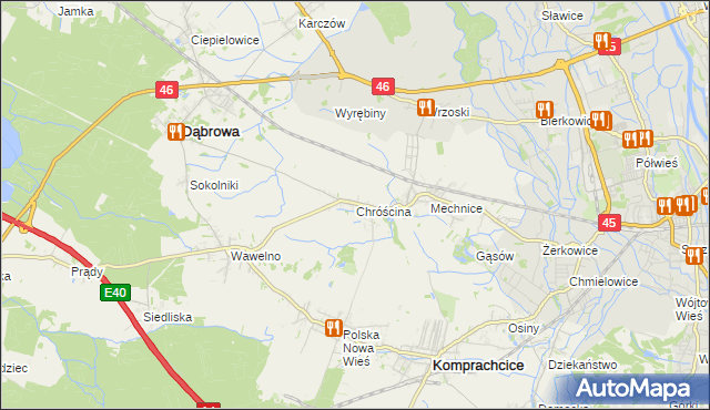 mapa Chróścina gmina Dąbrowa, Chróścina gmina Dąbrowa na mapie Targeo