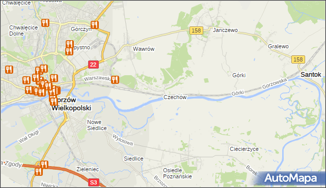 mapa Czechów gmina Santok, Czechów gmina Santok na mapie Targeo