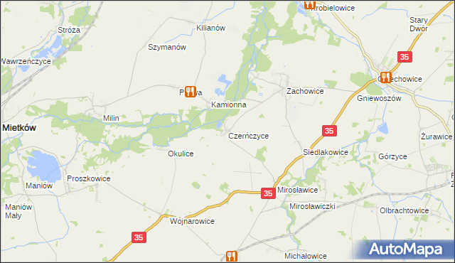 mapa Czerńczyce gmina Kąty Wrocławskie, Czerńczyce gmina Kąty Wrocławskie na mapie Targeo