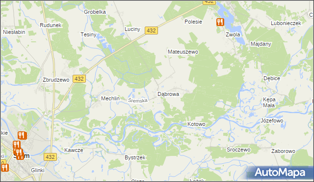 mapa Dąbrowa gmina Śrem, Dąbrowa gmina Śrem na mapie Targeo