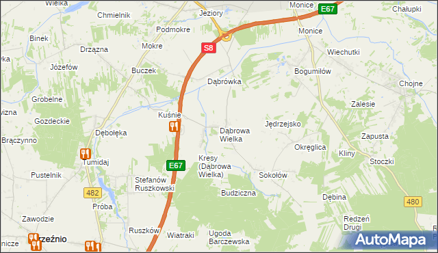 mapa Dąbrowa Wielka gmina Sieradz, Dąbrowa Wielka gmina Sieradz na mapie Targeo