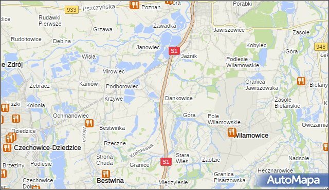 mapa Dankowice gmina Wilamowice, Dankowice gmina Wilamowice na mapie Targeo