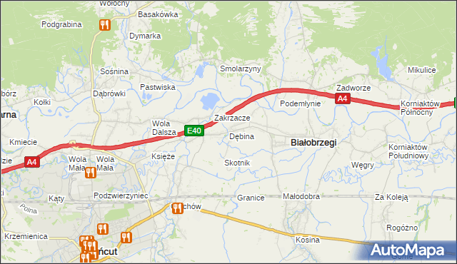mapa Dębina gmina Białobrzegi, Dębina gmina Białobrzegi na mapie Targeo