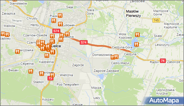 mapa Domaszowice gmina Masłów, Domaszowice gmina Masłów na mapie Targeo
