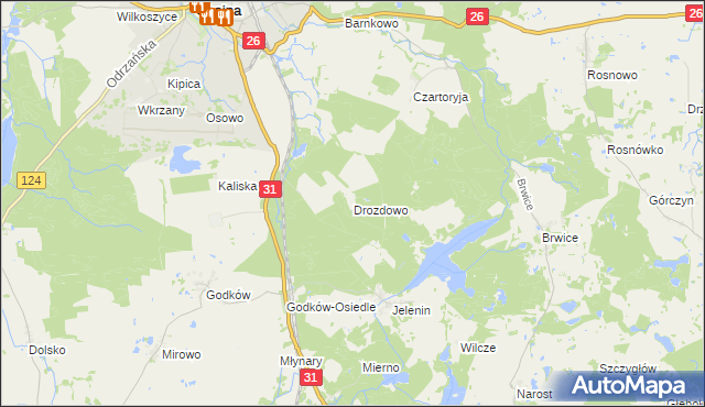 mapa Drozdowo gmina Chojna, Drozdowo gmina Chojna na mapie Targeo