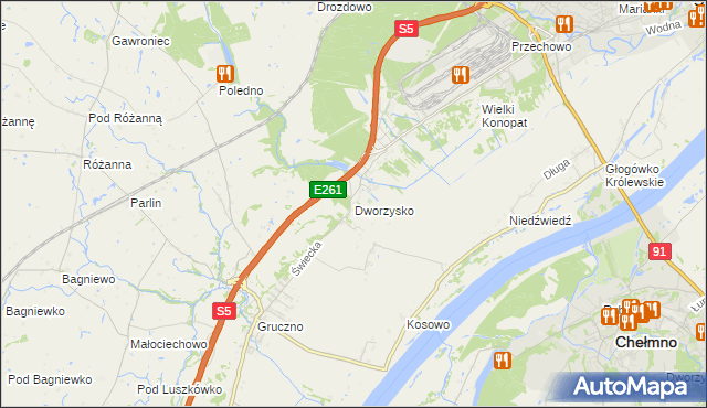 mapa Dworzysko gmina Świecie, Dworzysko gmina Świecie na mapie Targeo