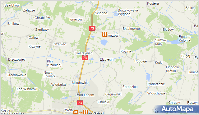 mapa Elżbiecin gmina Busko-Zdrój, Elżbiecin gmina Busko-Zdrój na mapie Targeo