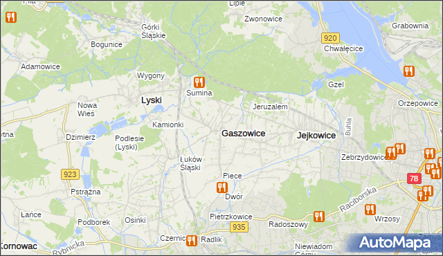 mapa Gaszowice powiat rybnicki, Gaszowice powiat rybnicki na mapie Targeo