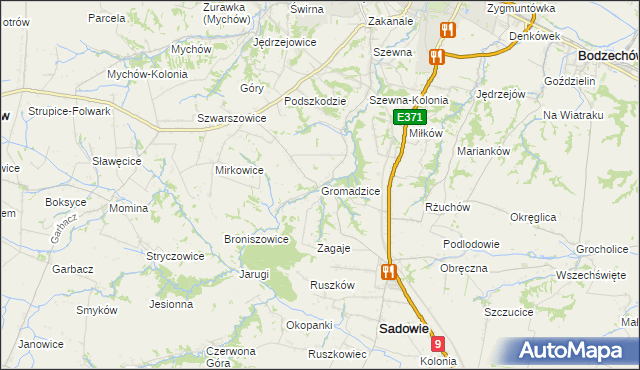 mapa Gromadzice gmina Bodzechów, Gromadzice gmina Bodzechów na mapie Targeo