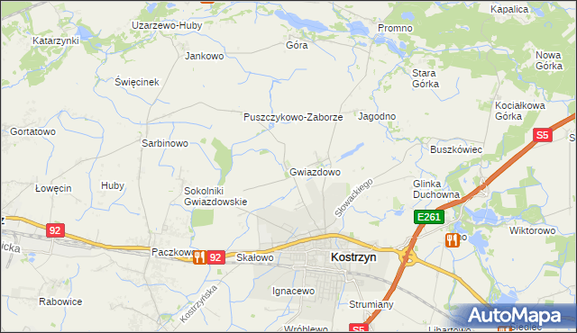mapa Gwiazdowo gmina Kostrzyn, Gwiazdowo gmina Kostrzyn na mapie Targeo