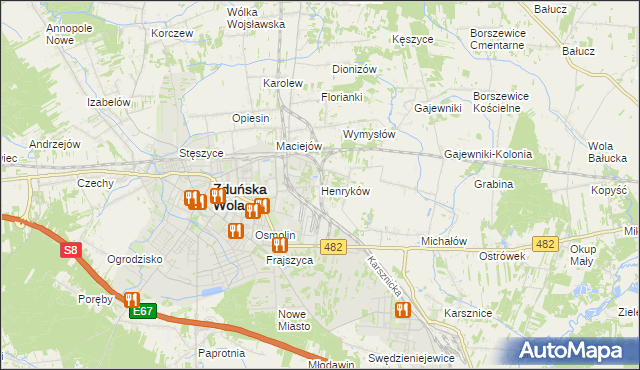 mapa Henryków gmina Zduńska Wola, Henryków gmina Zduńska Wola na mapie Targeo