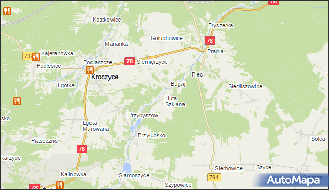 mapa Huta Szklana gmina Kroczyce, Huta Szklana gmina Kroczyce na mapie Targeo