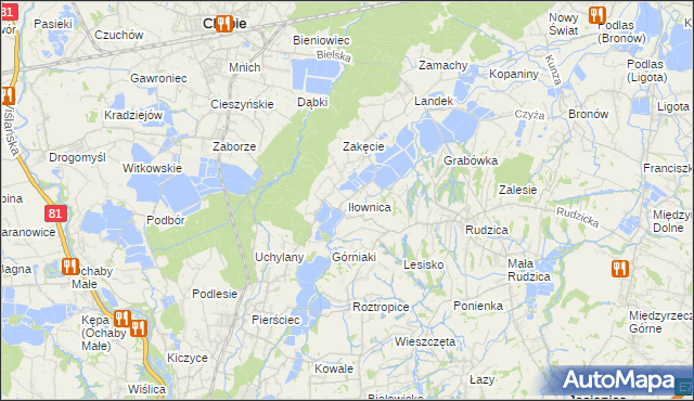 mapa Iłownica gmina Jasienica, Iłownica gmina Jasienica na mapie Targeo