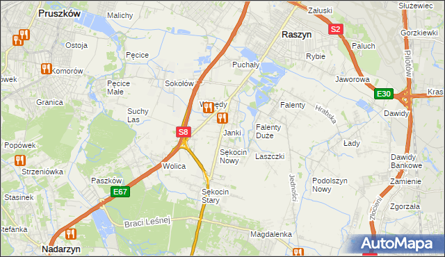 mapa Janki gmina Raszyn, Janki gmina Raszyn na mapie Targeo