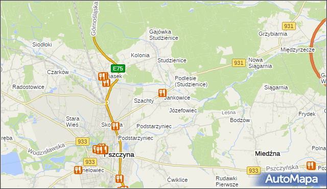 mapa Jankowice gmina Pszczyna, Jankowice gmina Pszczyna na mapie Targeo