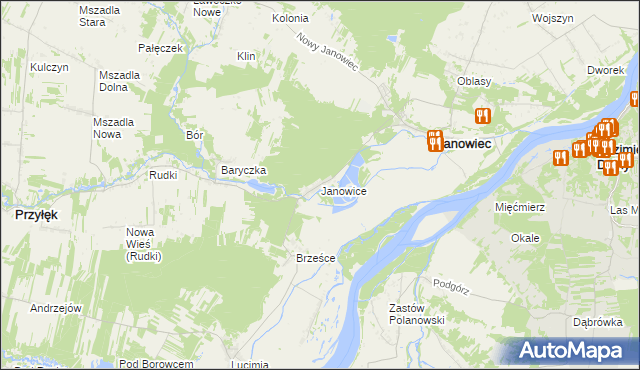 mapa Janowice gmina Janowiec, Janowice gmina Janowiec na mapie Targeo