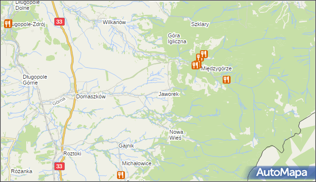 mapa Jaworek gmina Międzylesie, Jaworek gmina Międzylesie na mapie Targeo