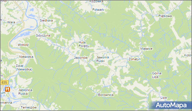 mapa Jawornik Ruski, Jawornik Ruski na mapie Targeo