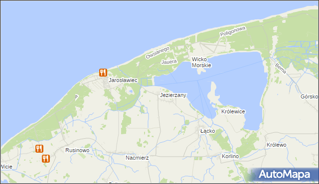 mapa Jezierzany gmina Postomino, Jezierzany gmina Postomino na mapie Targeo
