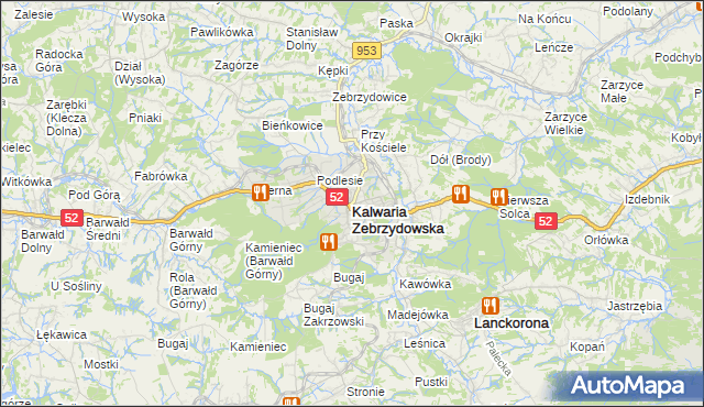 mapa Kalwaria Zebrzydowska, Kalwaria Zebrzydowska na mapie Targeo