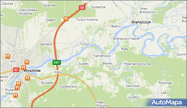 mapa Kamieńczyk gmina Wyszków, Kamieńczyk gmina Wyszków na mapie Targeo