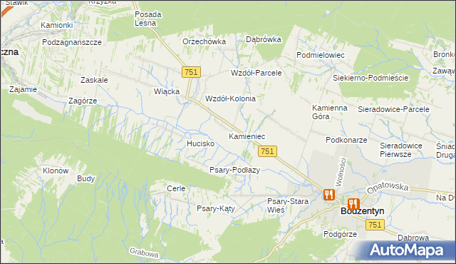 mapa Kamieniec gmina Bodzentyn, Kamieniec gmina Bodzentyn na mapie Targeo