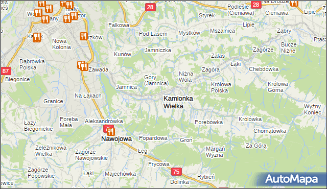 mapa Kamionka Wielka, Kamionka Wielka na mapie Targeo