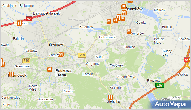 mapa Kanie gmina Brwinów, Kanie gmina Brwinów na mapie Targeo