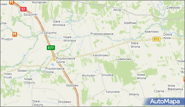 mapa Karolinowo gmina Załuski, Karolinowo gmina Załuski na mapie Targeo
