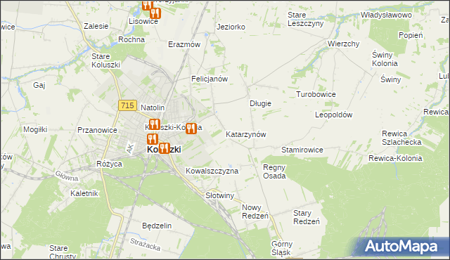 mapa Katarzynów gmina Koluszki, Katarzynów gmina Koluszki na mapie Targeo