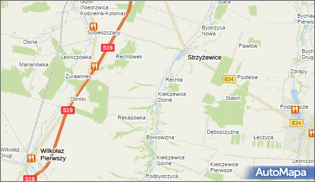 mapa Kiełczewice Dolne, Kiełczewice Dolne na mapie Targeo