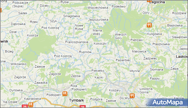 mapa Kisielówka gmina Limanowa, Kisielówka gmina Limanowa na mapie Targeo