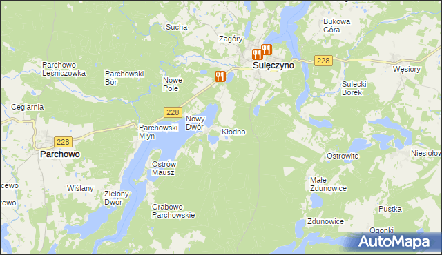 mapa Kłodno gmina Sulęczyno, Kłodno gmina Sulęczyno na mapie Targeo