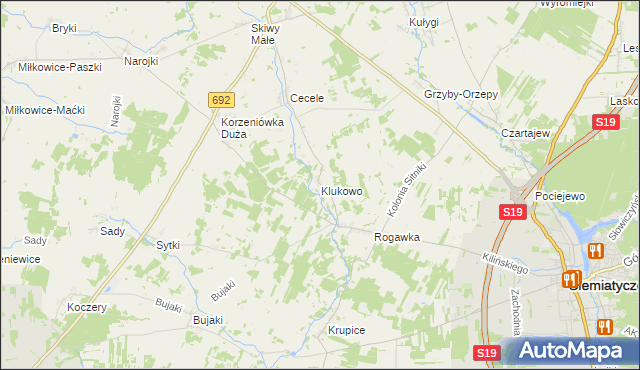 mapa Klukowo gmina Siemiatycze, Klukowo gmina Siemiatycze na mapie Targeo