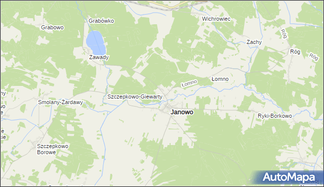mapa Komorowo gmina Janowo, Komorowo gmina Janowo na mapie Targeo