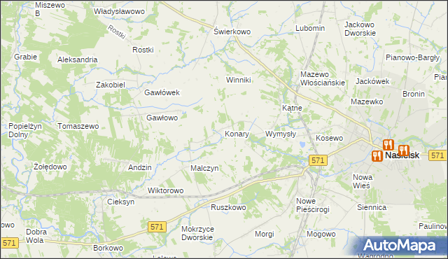mapa Konary gmina Nasielsk, Konary gmina Nasielsk na mapie Targeo