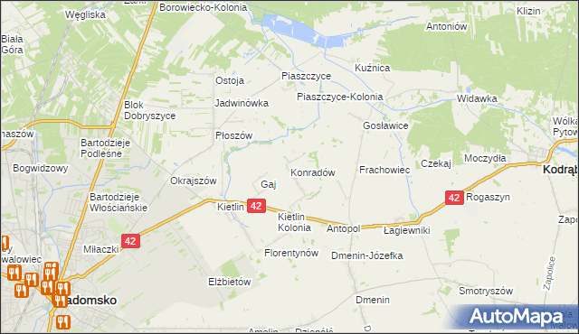 mapa Konradów gmina Kodrąb, Konradów gmina Kodrąb na mapie Targeo